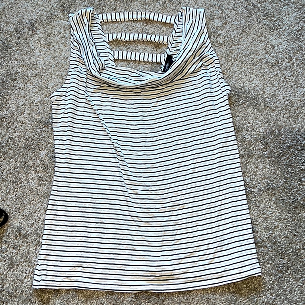 New White House black market sleeveless striped shirt XL tan black white x-large